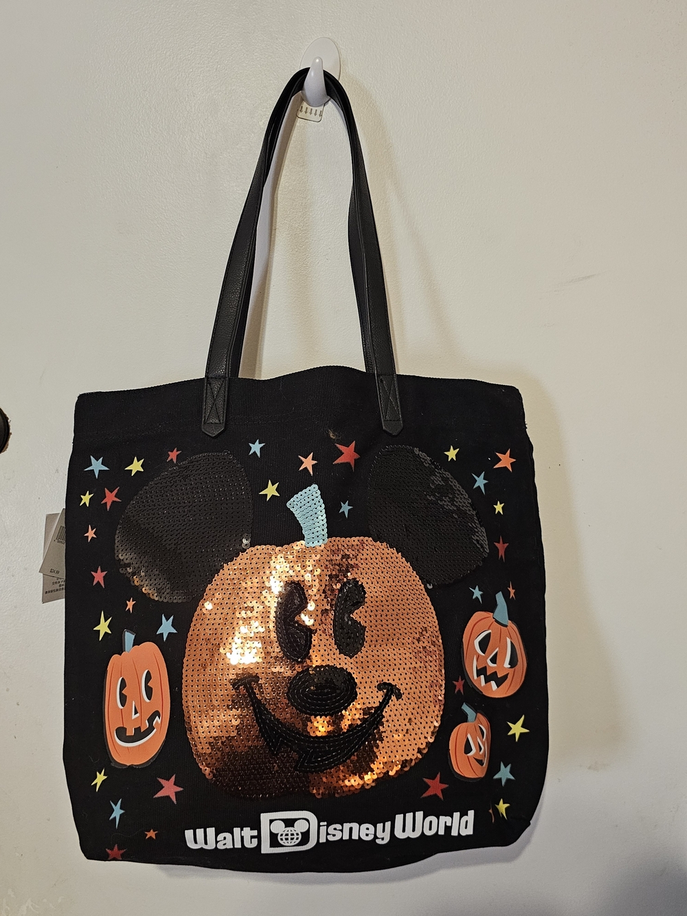 Walt Disney World Black Halloween Mickey Pumpkin Sequin Tote Bag